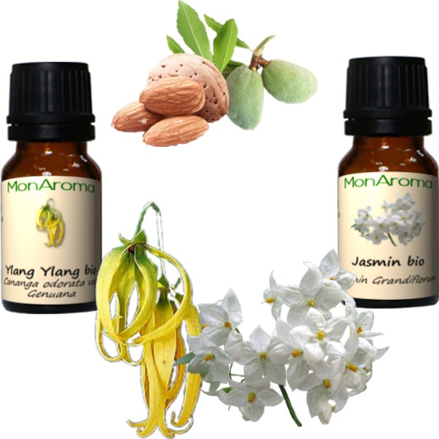 Les huiles essentielles pour un massage sensuel pour Madame à l'ylang ylang et au jasmin grandiflorum