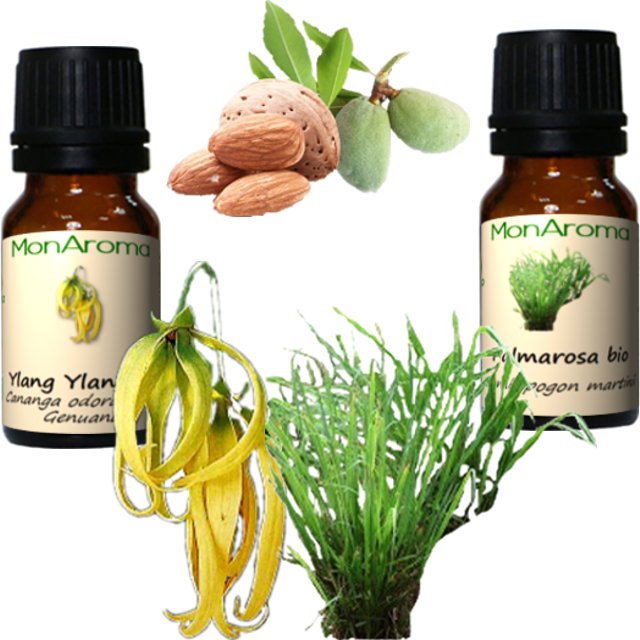 Les huiles essentielles pour un massage sensuel pour Madame parfumé à l'ylang ylang et au palmarosa