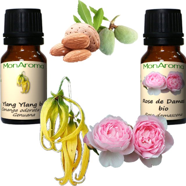 Les huiles essentielles pour un massage sensuel pour Madame à l'Ylang Ylang et à la Rose de Damas